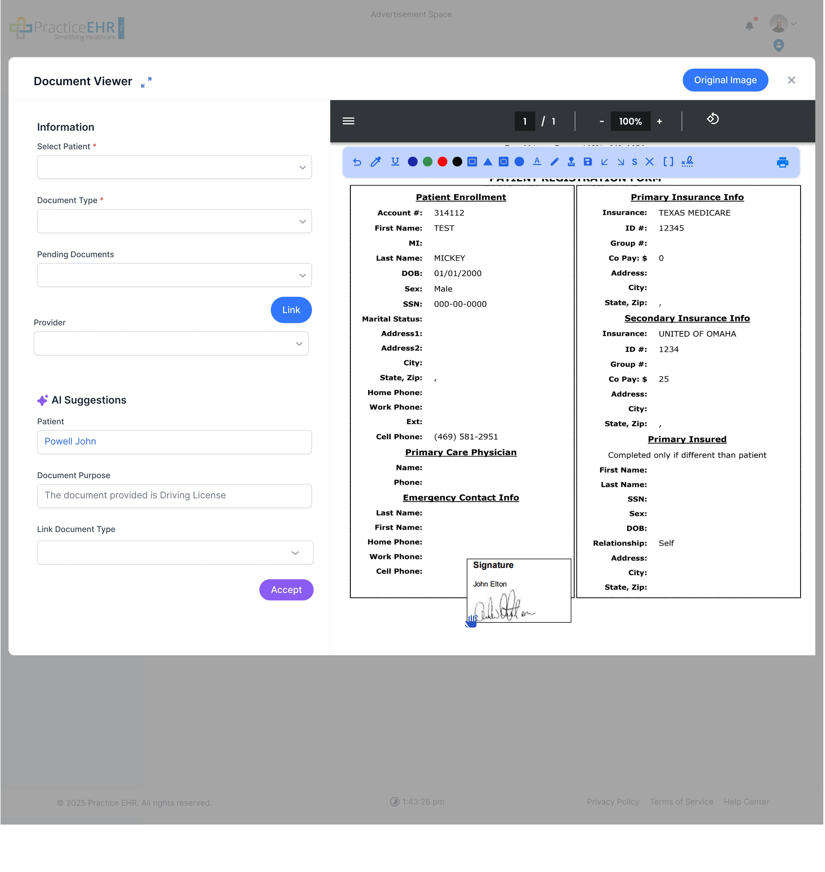 Fax Received signature view